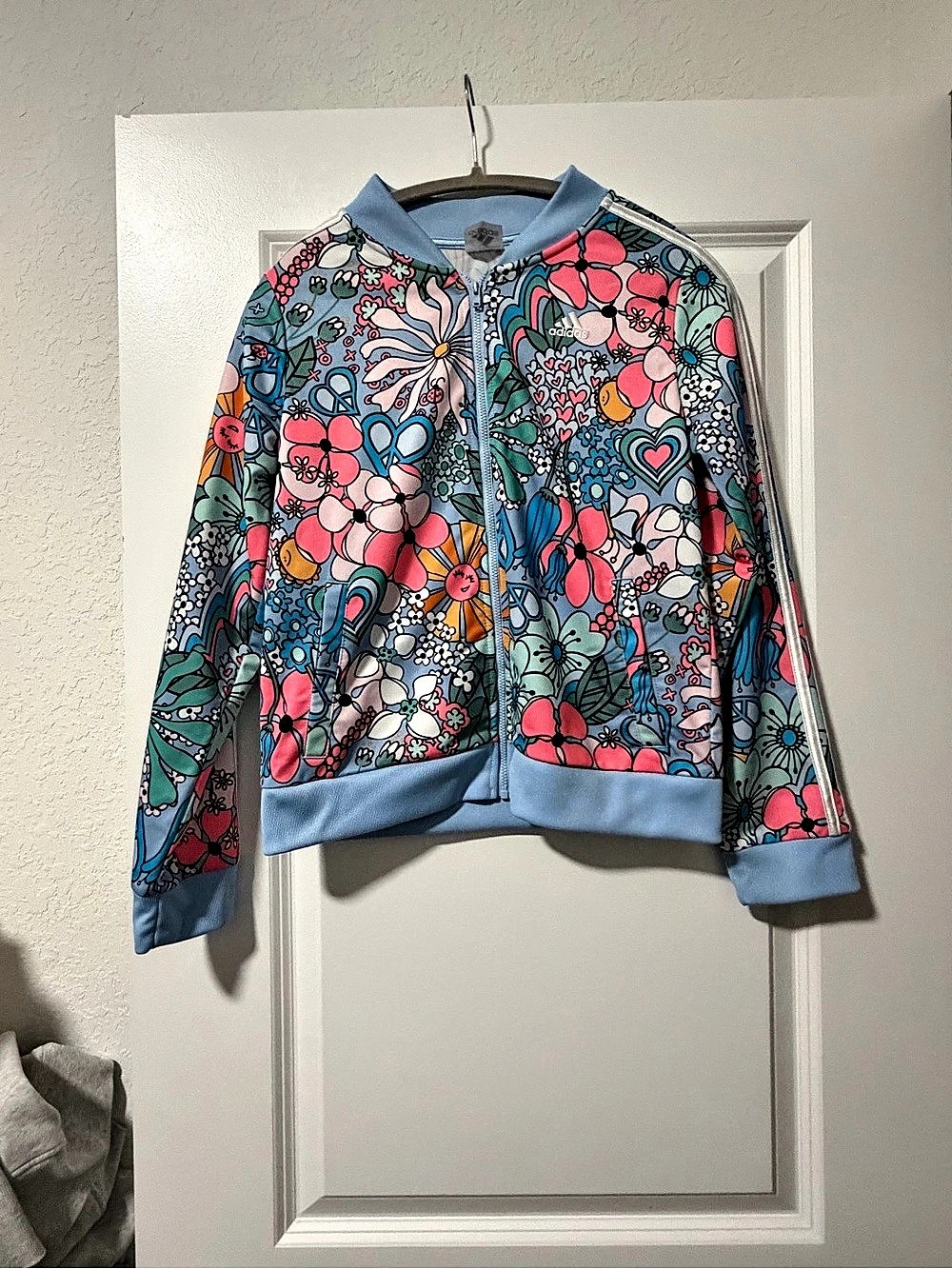 Adidas Women's Floral Bomber Jacket in Blue & Pink
